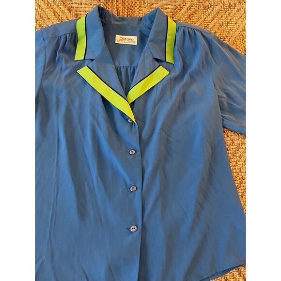 Vintage Lilli Ann Collections Blue and Green blouse Union Made SZ 12 - Picture 9 of 10